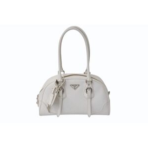 PRADA Triangle Logo Handbag White Saffiano Leather